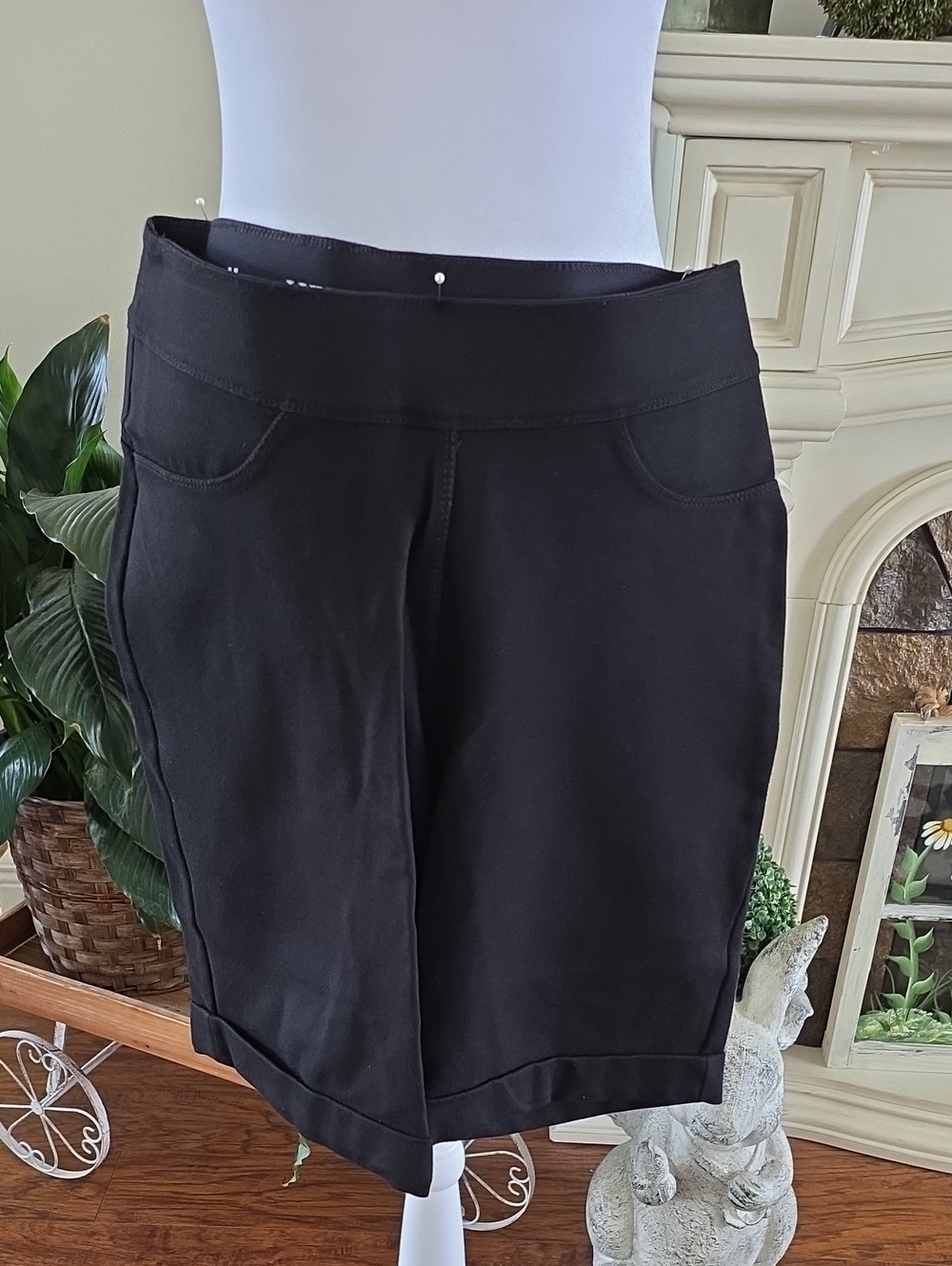 Luxe Black Pull-On Bermuda Shorts